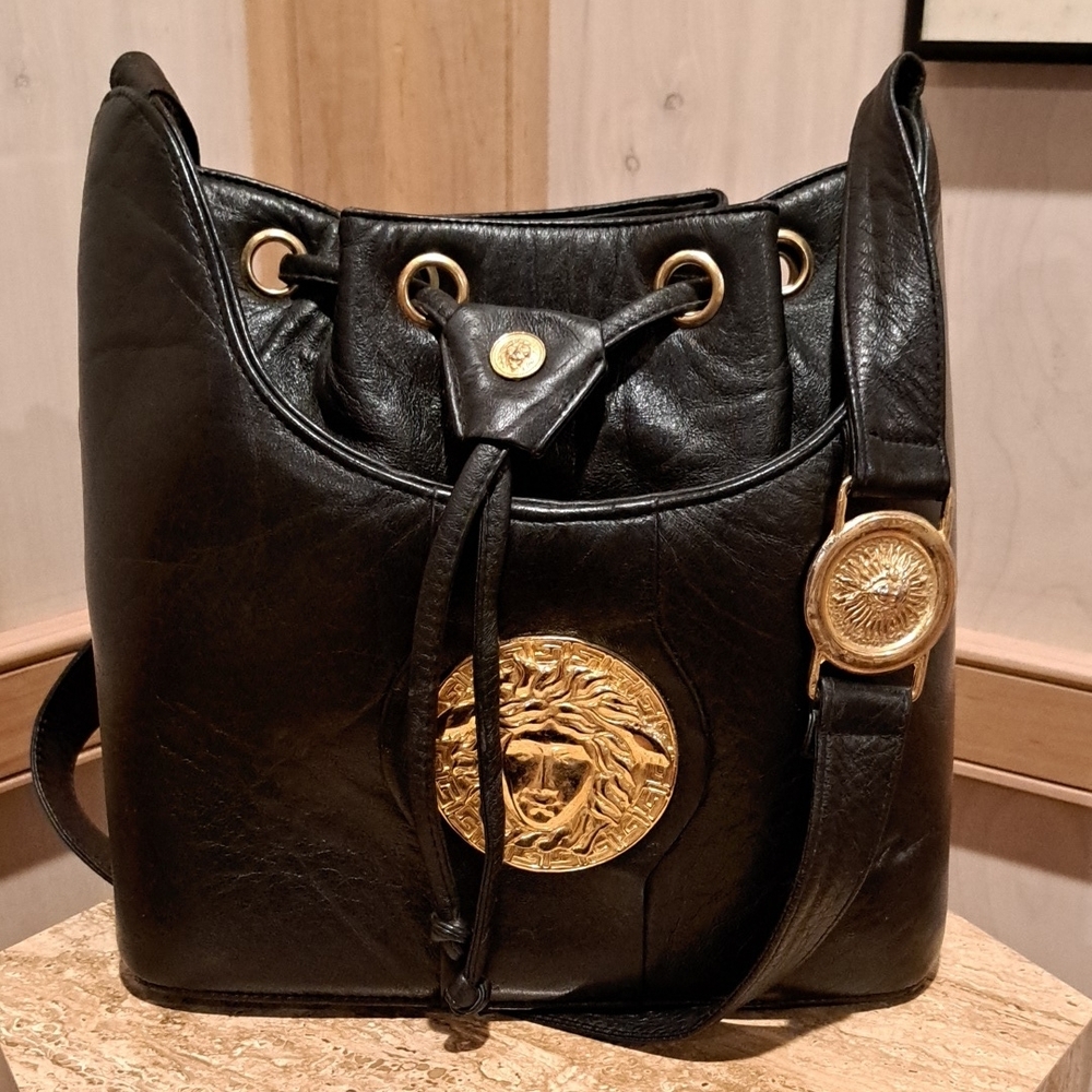 Vintage Versace style medusa lambskin bucket bag